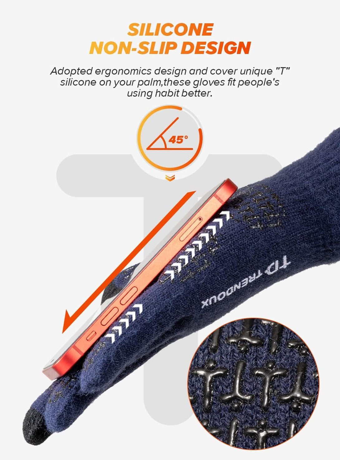 TRENDOUX Winter Gloves for Men Women, Cold Weather Warm Touchscreen Glove Unisex, Non-Slip, Elastic Cuff, Knit Stretchy