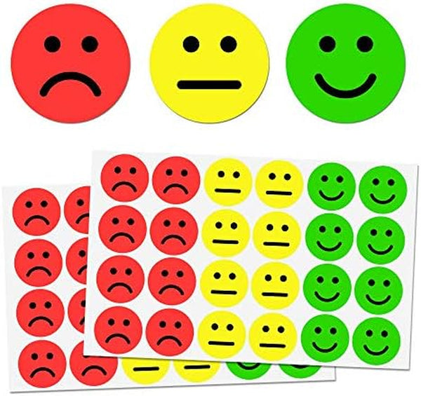 1200 Pieces - 1" Happy/Sad Smile Face Behavior Emotion Stickers, Red/Yellow/Green