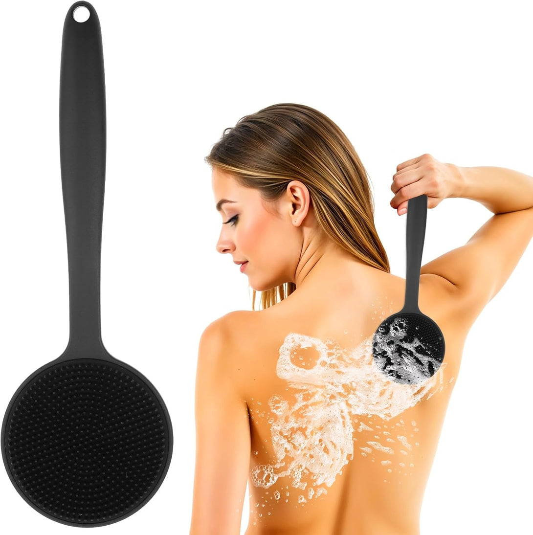 Silicone Back Scrubber for Shower Bath Body Brush Exfoliating Shower Brush Short Handle Back Scrubber for Men Long Lasting Bath & Shower Accessories