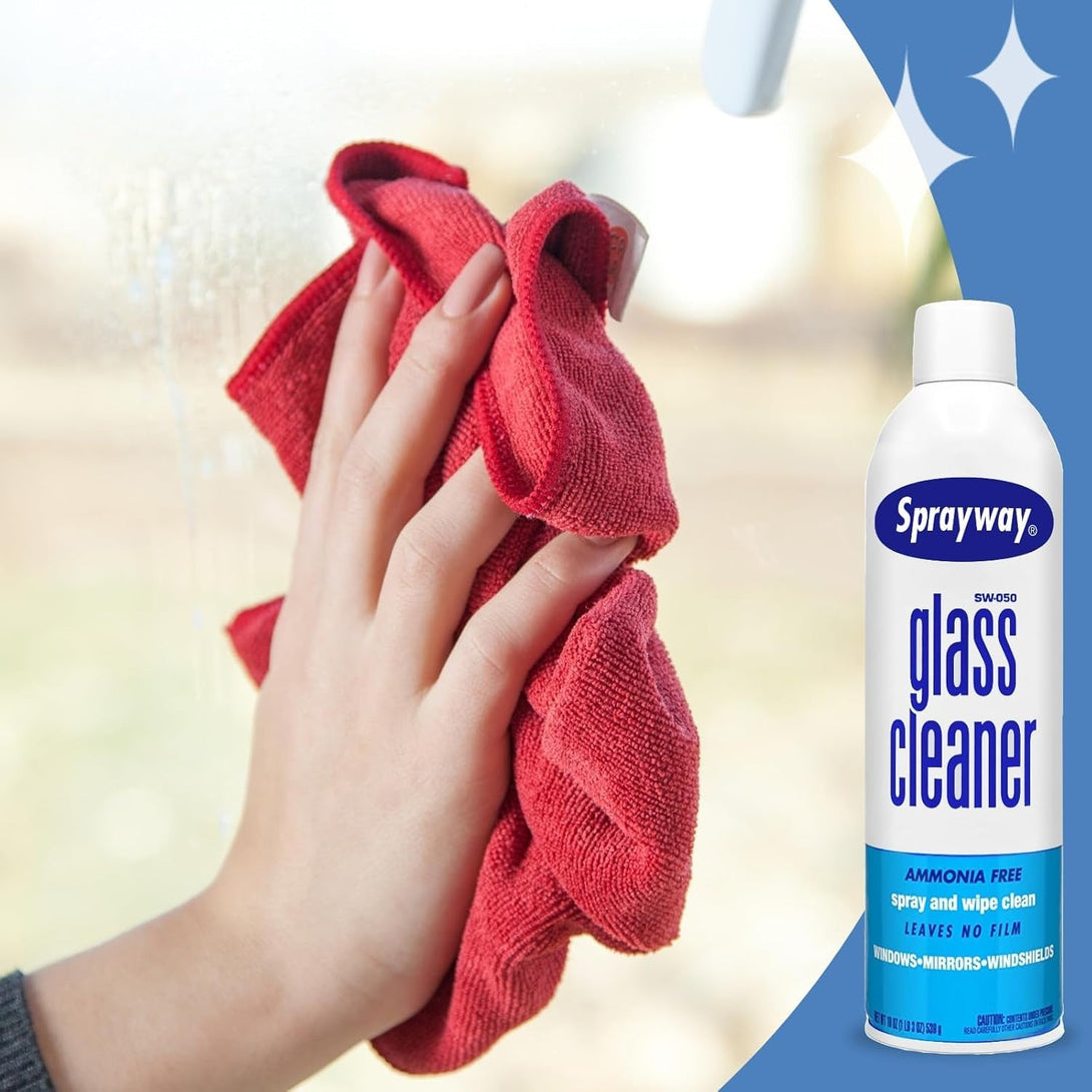 3 Pack Sprayway Glass Cleaner W/Microfiber Cleaning Cloth - Streak-Free Shine, Safe Formula, Multi Surface Glass, Door, Mirror & Window Cleaner Foam - 19 Oz
