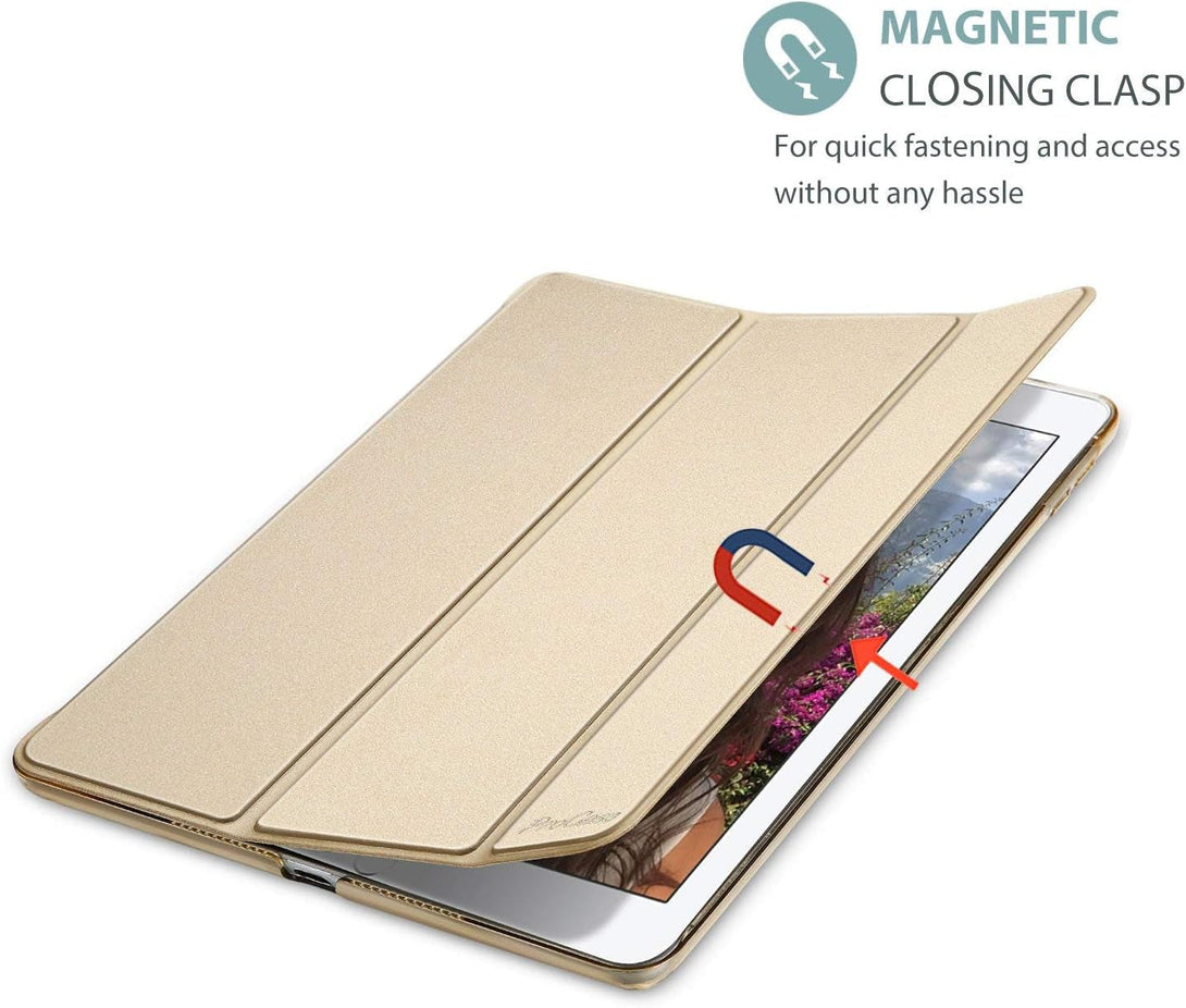 Procase Smart Case for Ipad 9.7 Inch Ipad 6Th/5Th Generation 2018 2017(Model: A1893 A1954 A1822 A1823), Ultra Slim Lightweight Stand Cover with Translucent Frosted Back -Gold