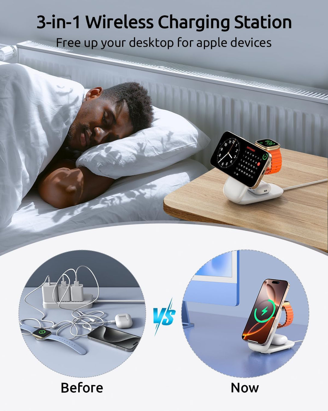 3 in 1 Magnetic Wireless Mag-Safe Charger Stand,Foldable Wireless Charging Station for Iphone 16/15/14/13/12 Series/Apple Watch/Airpods, Travel Charger for Wireless-Charging Smartphones