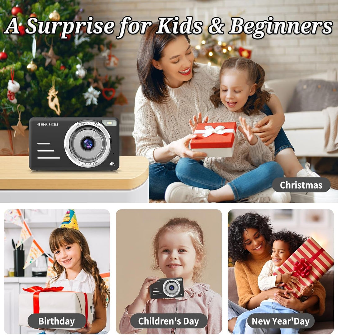 Digital Camera, FHD 1080P Kids Camera, 48MP Point and Shoot Digital Cameras with a 64GB Card, 16X Zoom, anti Shake, Compact Small Camera for Kids Gifts for Teens Girls Boys
