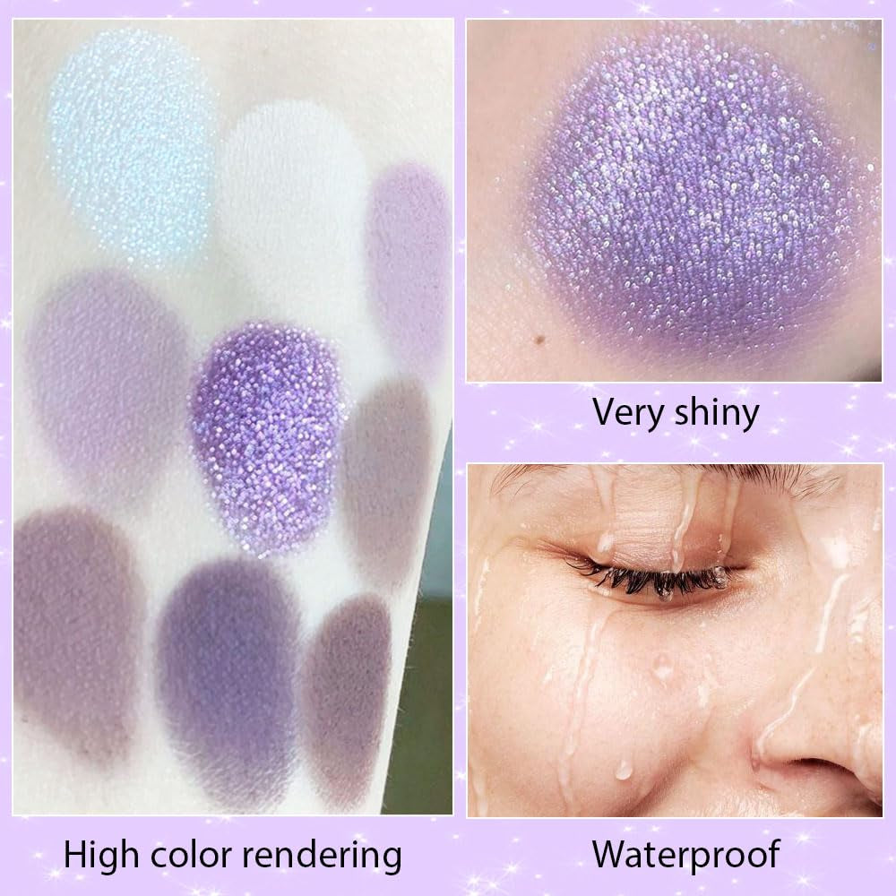 9 Colors Purple Silver White Tan Grape Matte Shimmer Eyeshadow Palette for Eye Makeup,High Pigmented Brown Eye Shadow Primers Powder Palet De Sombras De Ojos