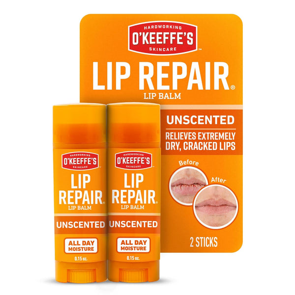 O'Keeffe'S Lip Repair Unscented Lip Balm for Dry, Cracked Lips - Stick (Twin Pack) - Moisturizer for Very Dry Lips