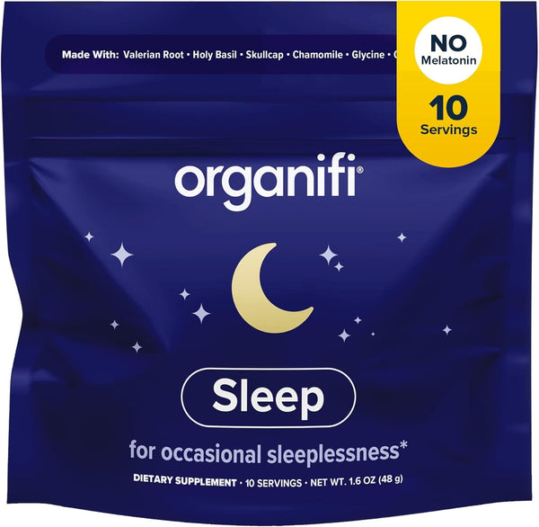 Organifi Sleep - Sleep Support with Valerian Root, Lavender, GABA and L-Theanine - No Melatonin - Calming and Relaxing Nighttime Drink - No Gluten, Dairy or Soy