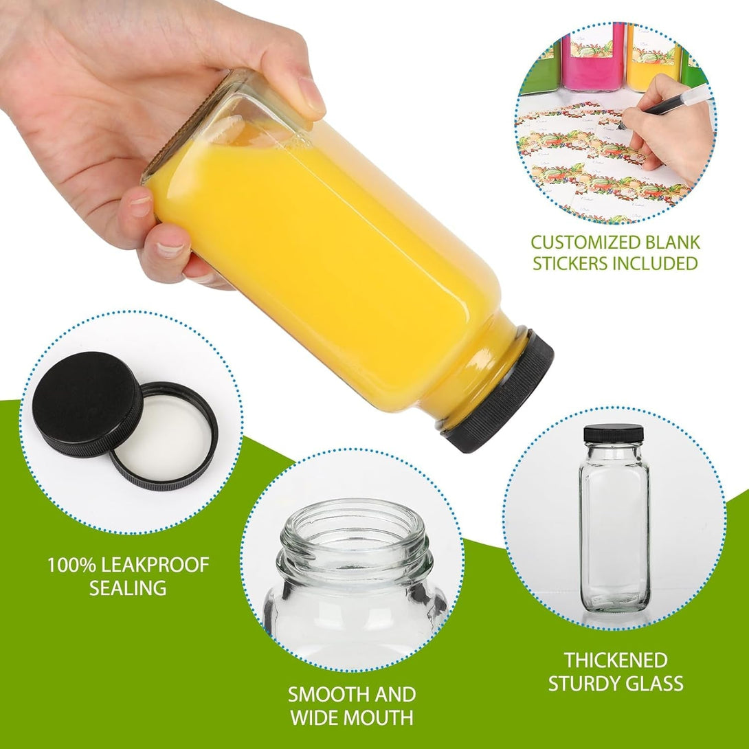 Alotpower 8 Oz Glass Bottles with Lids 12Pack, 240Ml Glass Bottles for Juicing, Water, Kombucha - Portable Glass Juice Bottles with Lids 8 Oz (8Fl.Oz, Set of 12)