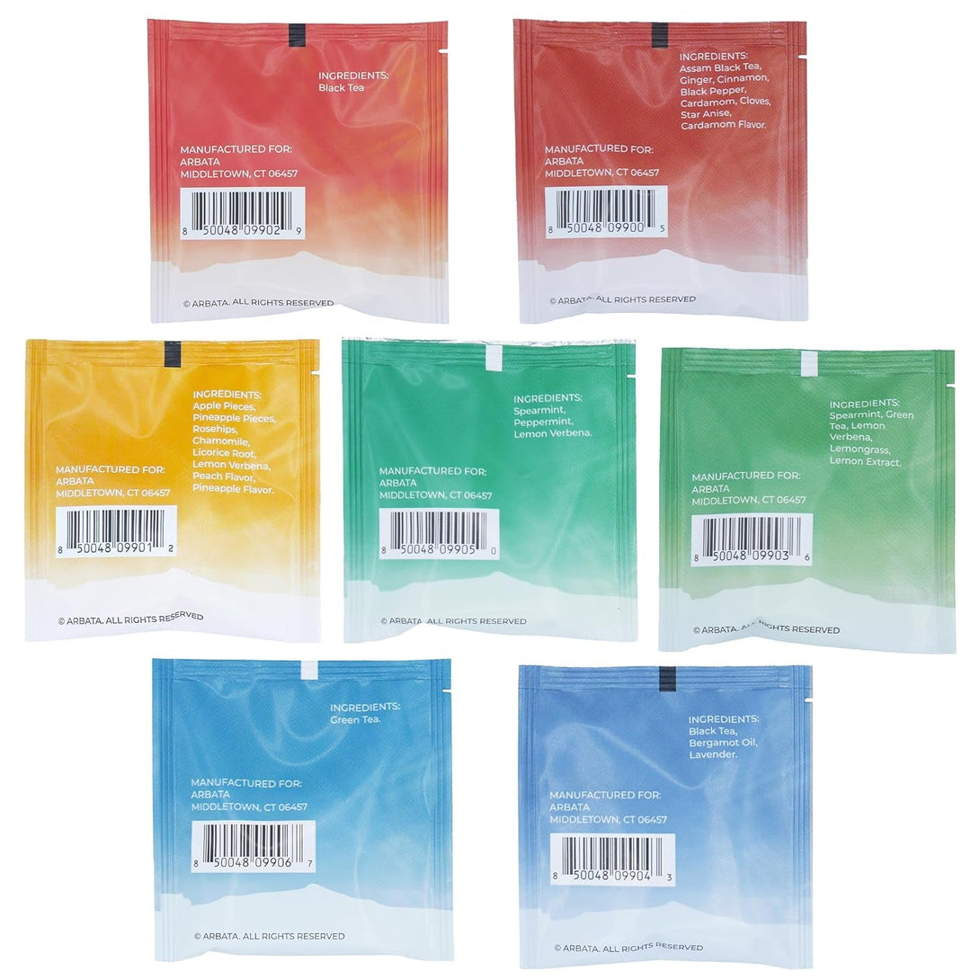 Arbata Assorted Artisinal Tea Sampler (14 Pyramid Tea Bags) Chai, Peach, English Breakfast, Chinese, Earl Grey, and Mint Teas - Green, Black, Herbal Tea Gift Set