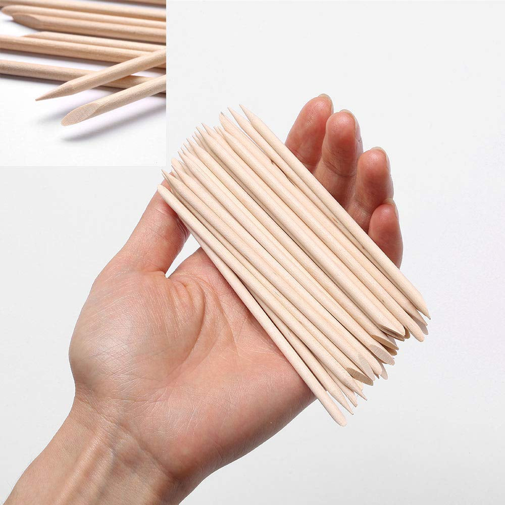 100 Pcs Orange Wood Nail Sticks Double Sided Multi Functional Cuticle Pusher Manicure Pedicure Tool for Manicure Pedicure