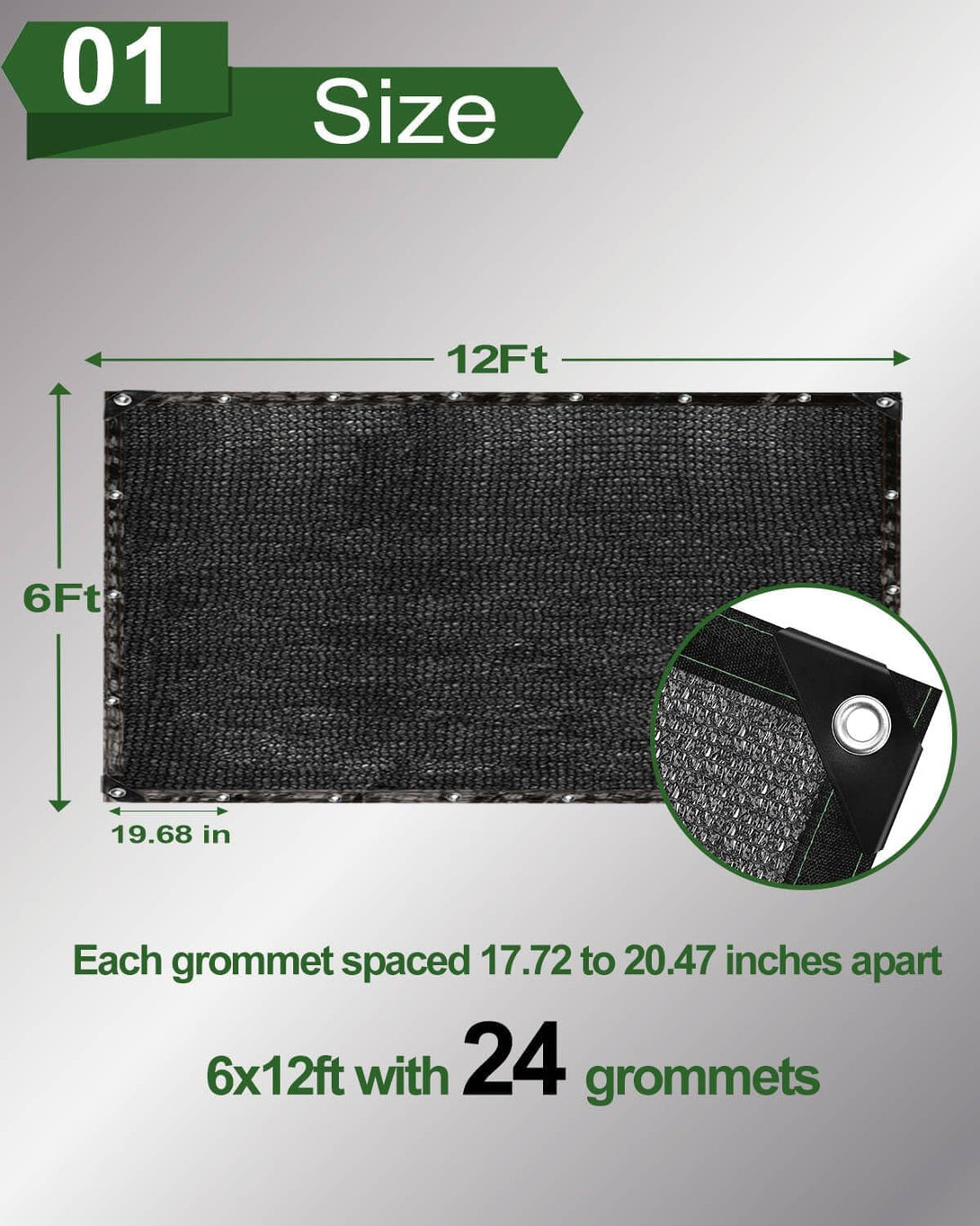 50% Sunblock Shade Cloth Net Black Resistant - 6X12 Ft Garden Shade Mesh for Plant Cover, Greenhouse, Chicken Coop, Kennels, Tomatoes Plants