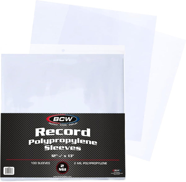 BCW 33 RPM Record Sleeves - 100 Ct | Polypropylene Vinyl Record Outer Sleeves | 2 Mil Thickness | Vinyl Record Album Protectors