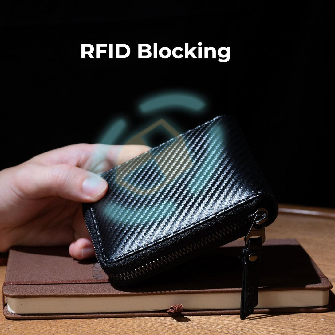 Alldaily RFID Blocking Wallets for Men with Zipper Bifold RFID Card Holder (Black)