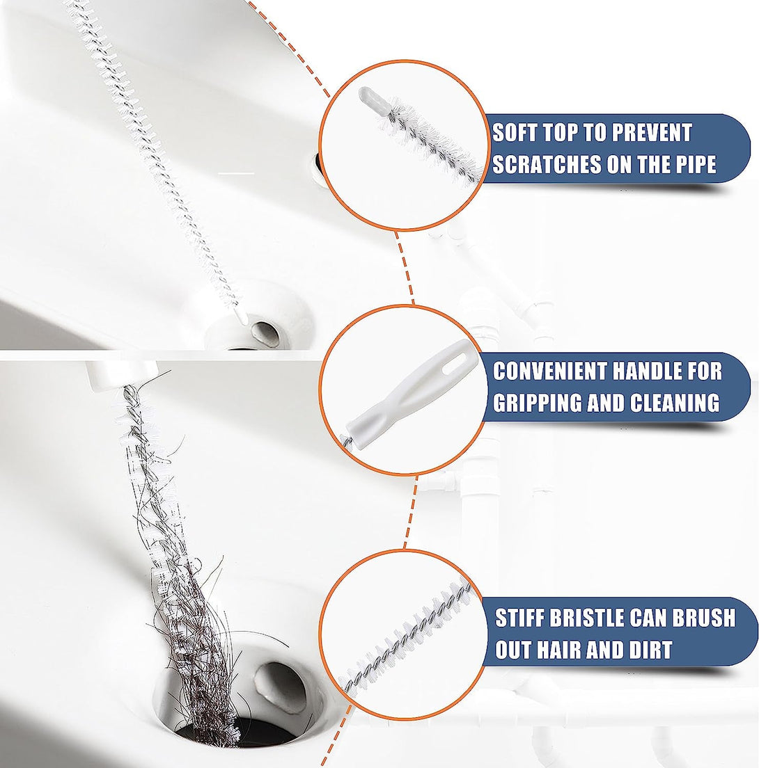 35.5Inch Drain Clog Remover(1Pcs), 25Inch Drain Snake Hair Remover(6Pcs) ＆ Cleaning Brush(2Pcs), Hair Catcher Drain Auger Cleaner Tool Set for Toilet, Kitchen Sink, Bathroom Tub, Sewer, 9 Pack