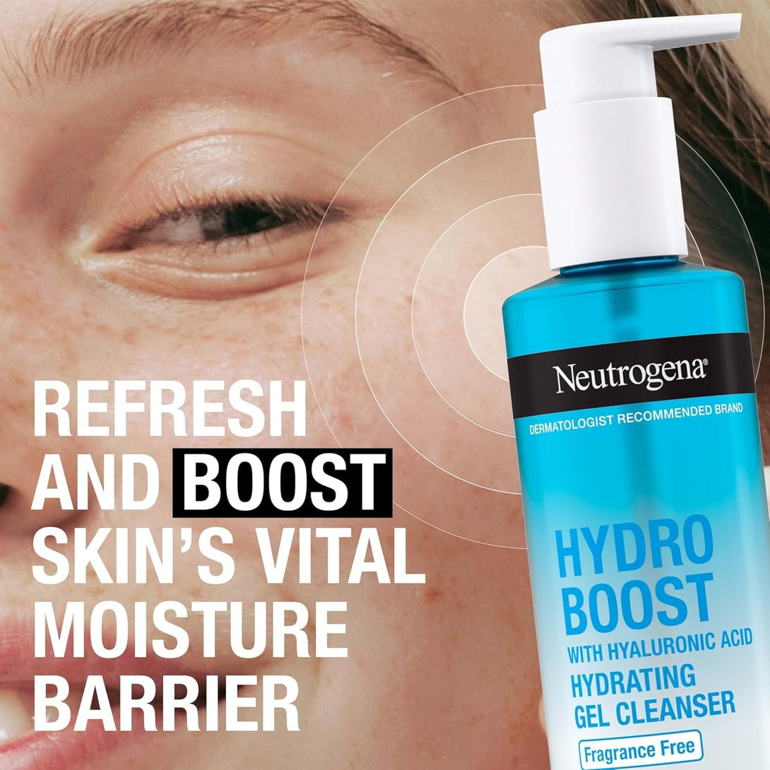 Neutrogena Hydro Boost Fragrance Free Hydrating Gel Facial Cleanser with Hyaluronic Acid, Daily Foaming Face Wash & Makeup Remover, Gentle Face Wash, Non-Comedogenic, 7.8 Fl. Oz