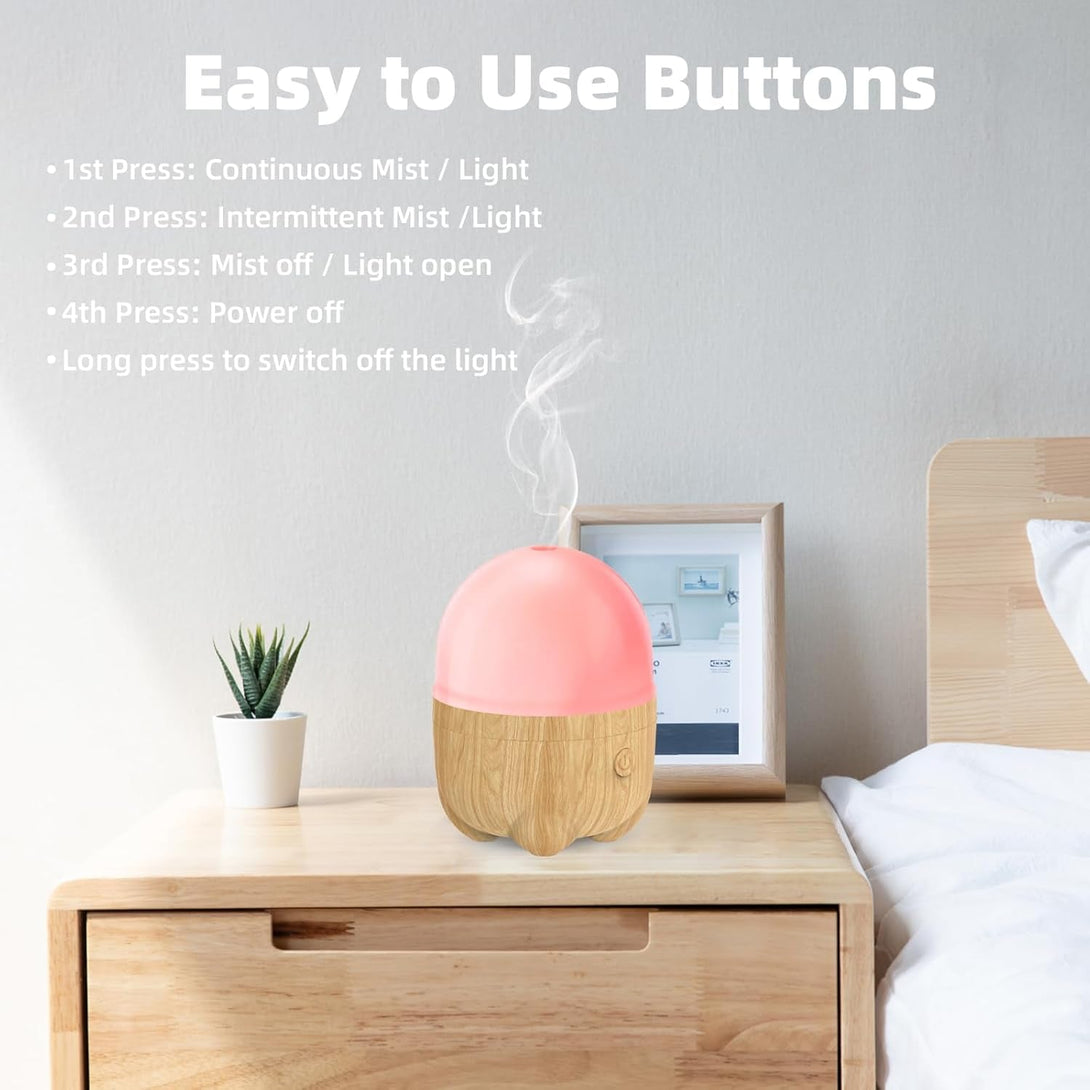 150ML Rechargeable Battery Operated Essential Oil Diffuser, Portable Cordless Aromatherapy Air Diffuser with 7 LED Color Changing Lights（Yellow Wood）