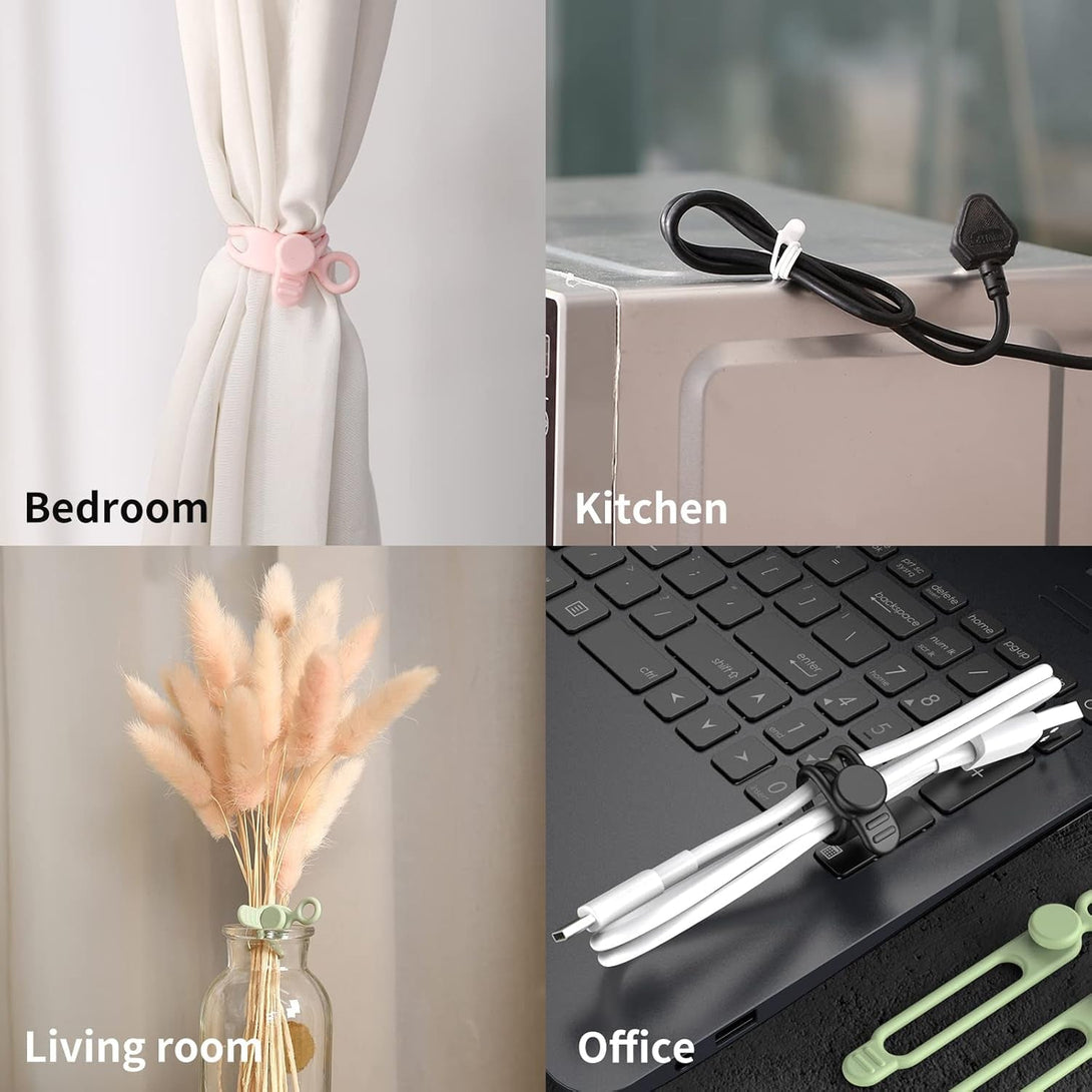 [20Park]Umust Silicone Cable Ties,Reusable Cable Management Organizer, Multipurpose Elastic Cord Organizer for Bundling and Fastening Cable Cords Wires(Black,White,Pink,Green)