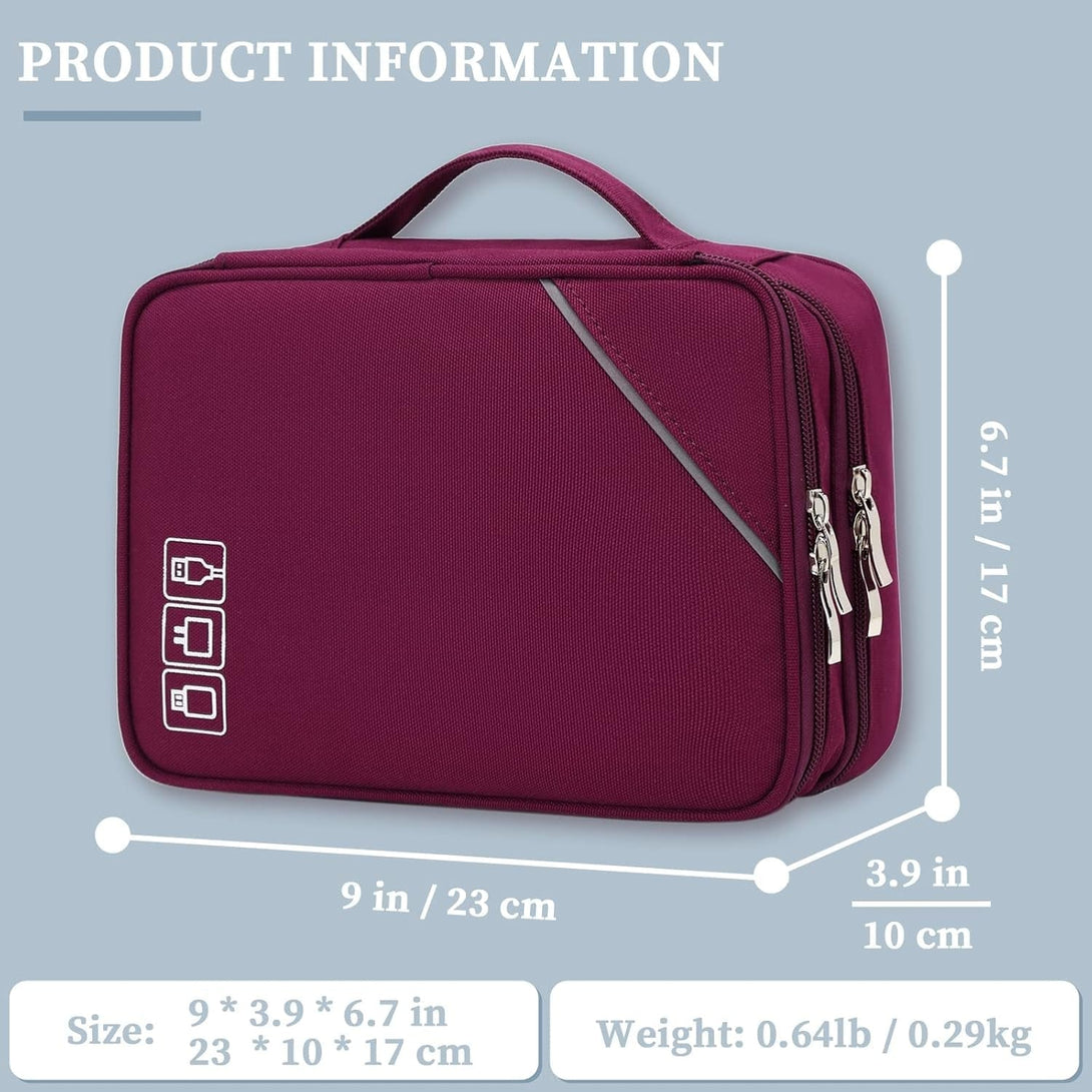 Lanola Electronic Organizer Travel Double Layer Cable Organizer Bag,Accessory Bag for Hard Drives,Cables,Usb,Sd Card,Memory Cards,Flash Drive,Etc. - Red