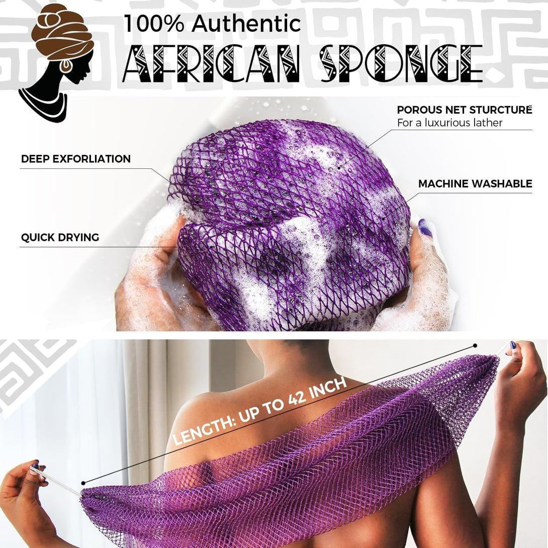 African Net Sponge Authentic - 2 Pieces Real African Loofah Shower Sponges - Body Scrubber Exfoliating Washcloth - Africa Bath Sponges for Back Scrubber Shower Accessories