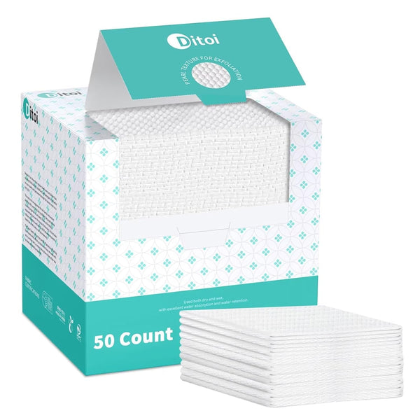 Disposable Face Towels,Ultra Thick Face Towelettes XL, Lint-Free Facial Wipes for Makeup Removal & Gentle Skin Care,50 Count, 10"×12", Pearl-Textured,Eco-Friendly