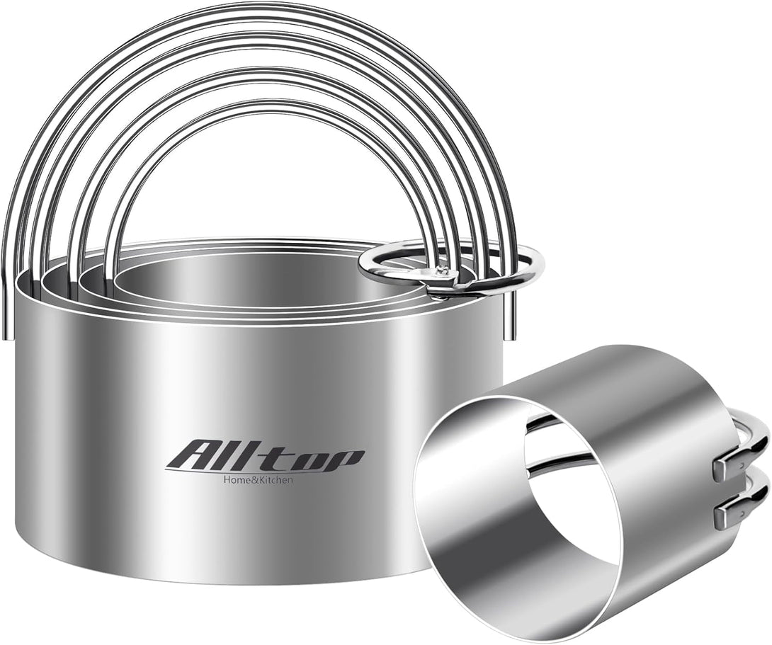 ALLTOP 5 Pieces Circle Biscuit Cutter,Professional Stainless Steel round Cookie Cutters Tool with Ring Handle for Baking Pastry Doughnut