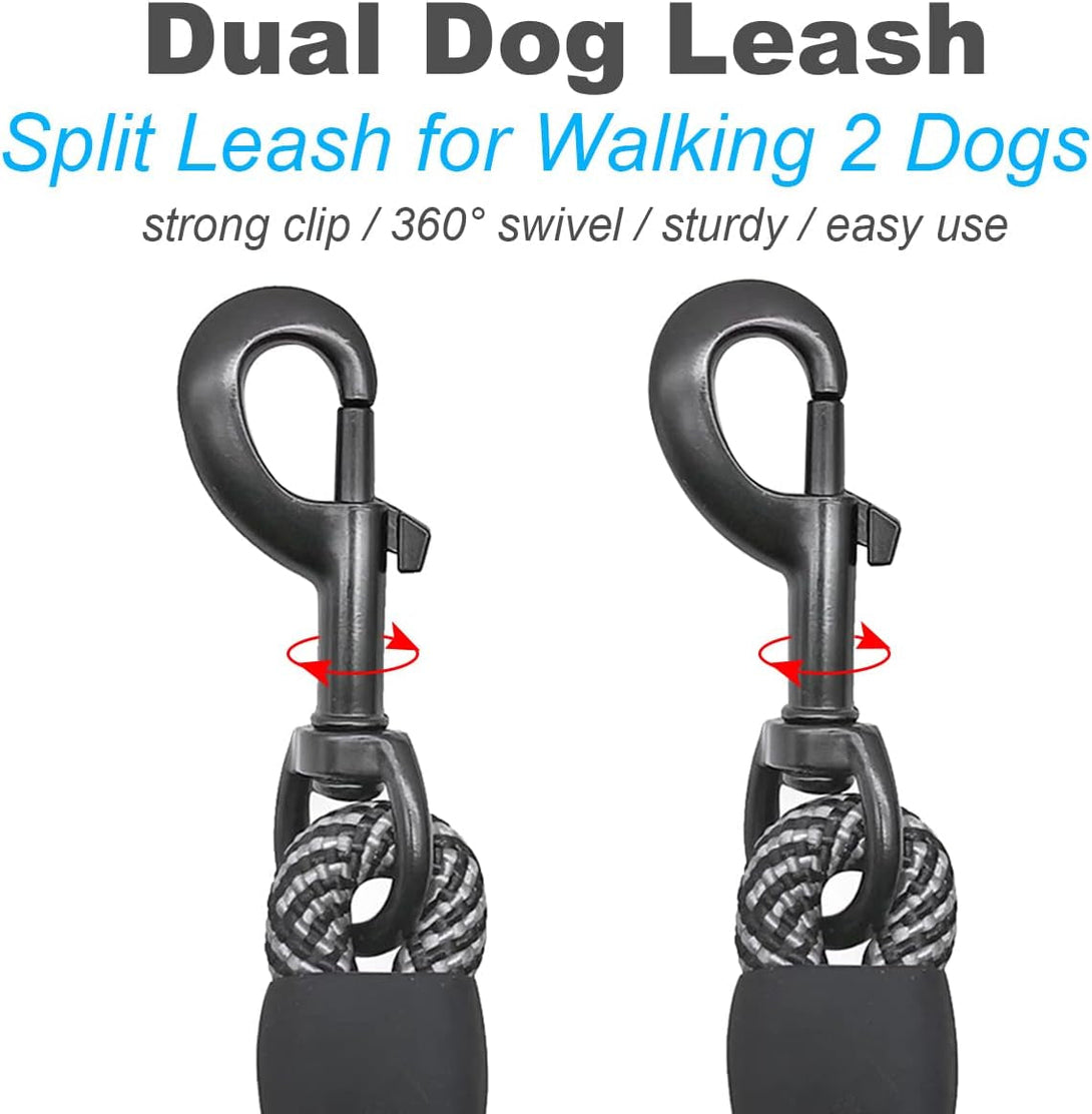 5 FT Double Dog Leash Coupler, Extension Rope for Two Dogs Walking, No Tangle Dual Strong Dog Lead Splitter, for Large Strong Medium Dogs (3/8" X 1.5M -Black)