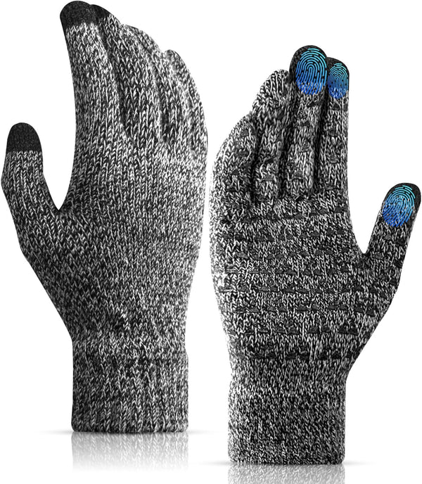 Winter Gloves, Gloves for Cold Weather, Touch Screen Anti-Slip Fleece Lined Soft Knit Gloves for Men Women