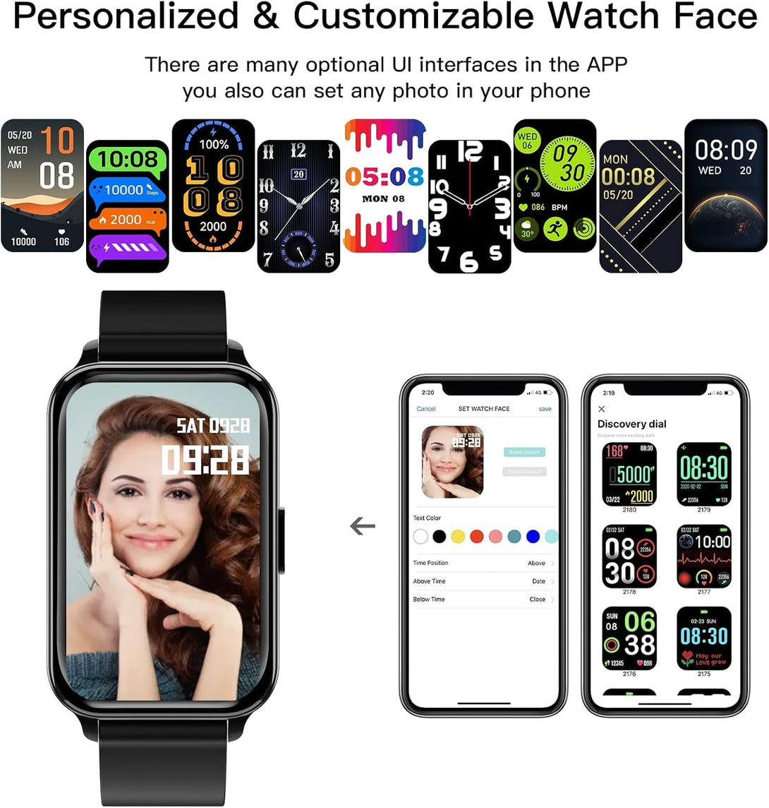 Fitness Tracker Smart Watch Make/Answer Calls for Women Men with Heart Rate Blood Oxygen Sleep Monitor Sports Modes Step Calorie Counter IP68 Waterproof for Android Phones and Iphone