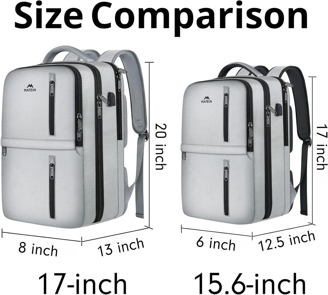 MATEIN Travel Backpack for Women, Extra Large 40L Carry on Backpack with USB Port & Shoe Compartment, Airplane Approved Travel Bag Fit 17" Laptop, Water Resistant Luggage Overnight Weekender Bag, Gray
