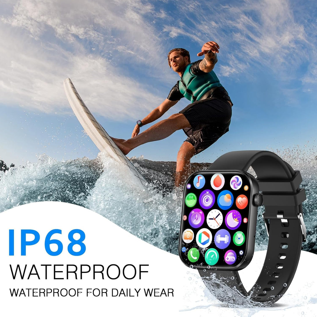 Smart Watch(Answer/Make Call), 1.96" Smart Watch for Men Women IP68 Waterproof, Smartwatch for Android Ios with 100+ Sport Modes, Fitness Tracker, Heart Rate Sleep Monitor, AI Voice