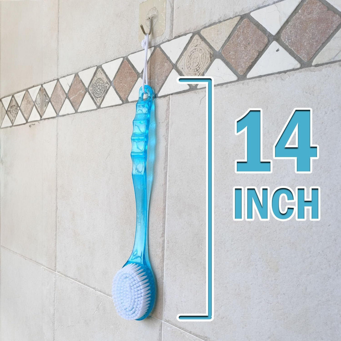 2 Pack Bath Body Brush Long Handle Back Shower Brush Exfoliating Back, Body, and Feet Scrubber Soft Nylon Bristles (Blue & Green)