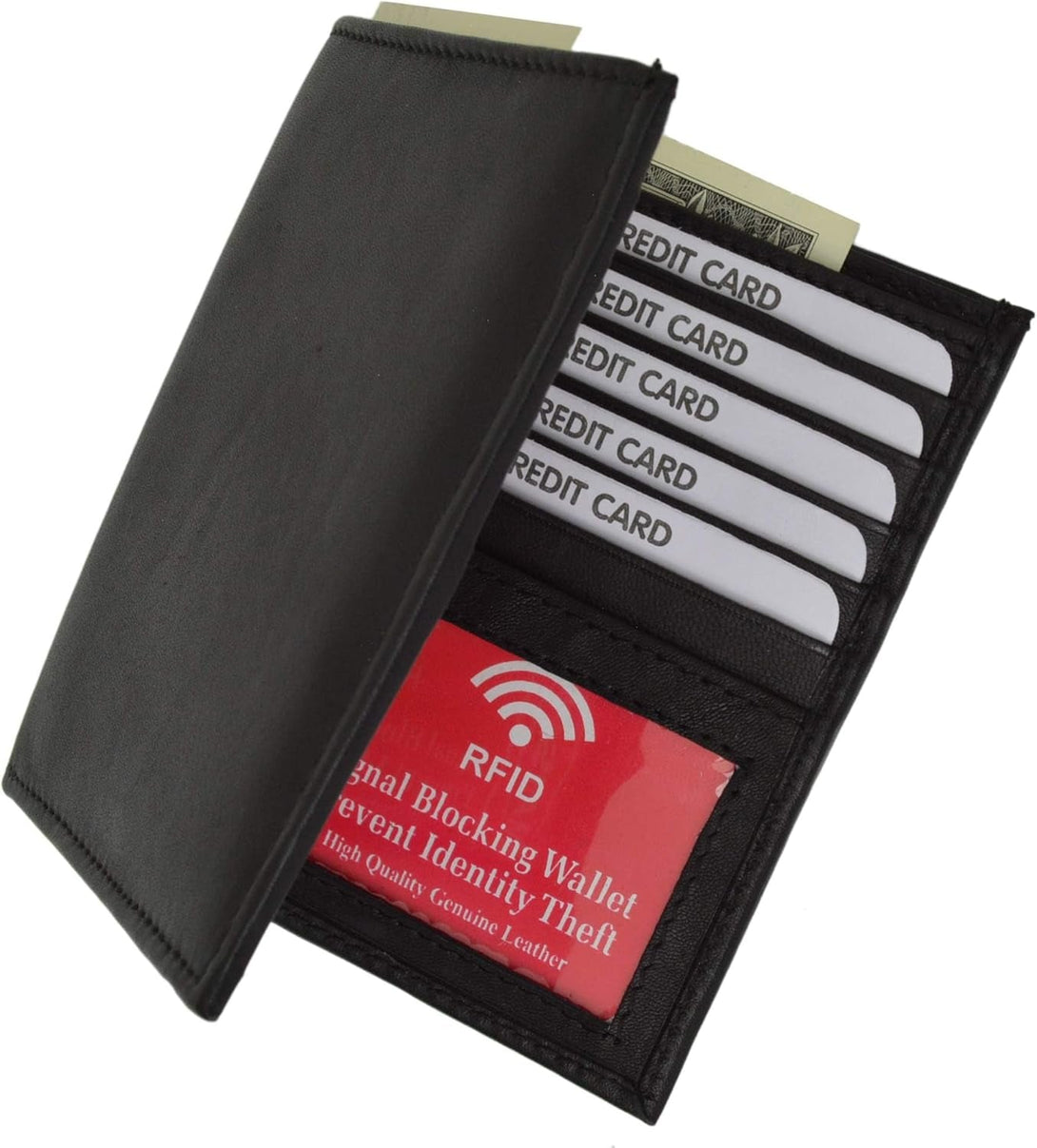 RFID Men'S Genuine Leather European Bifold Wallet Slim Hipster 2 Windows Bk