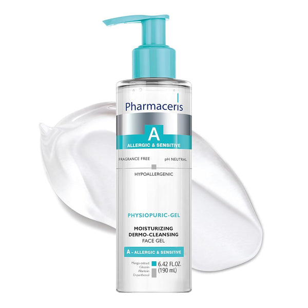 PHYSIOPURIC-GEL Moisturizing Dermo Cleansing Face Gel, Facial Cleanser, Gently Cleanses, Removes Impurities & Makeup, Hydrates & Soothes Allergic & Sensitive Skin, Face Wash, 6.42 Fl Oz