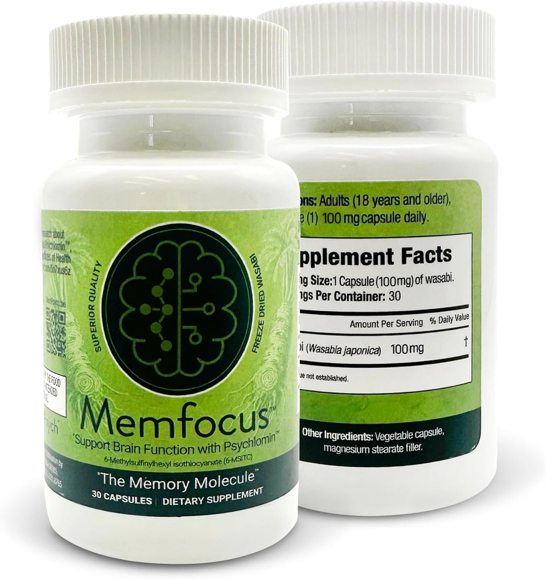 100Mg Memory Health Capsules – Enhance Memory, Focus, and Mental Clarity with Psychlomin (6-MSITC) – 30 Capsules for Peak Memory Performance.