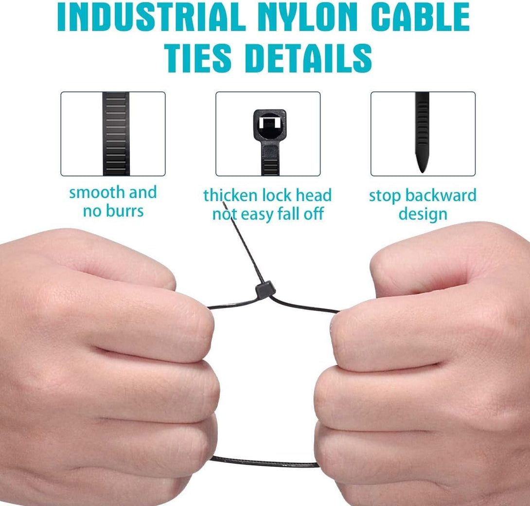 Black Zip Ties 8 Inch 2000 Pack Bulk Heavy Duty Self Locking Zipties 8" UV Resistant Nylon Cable Ties Wire Ties Wraps Tensile Strength 40 Lbs for Garage Home Office Working Shop Camping