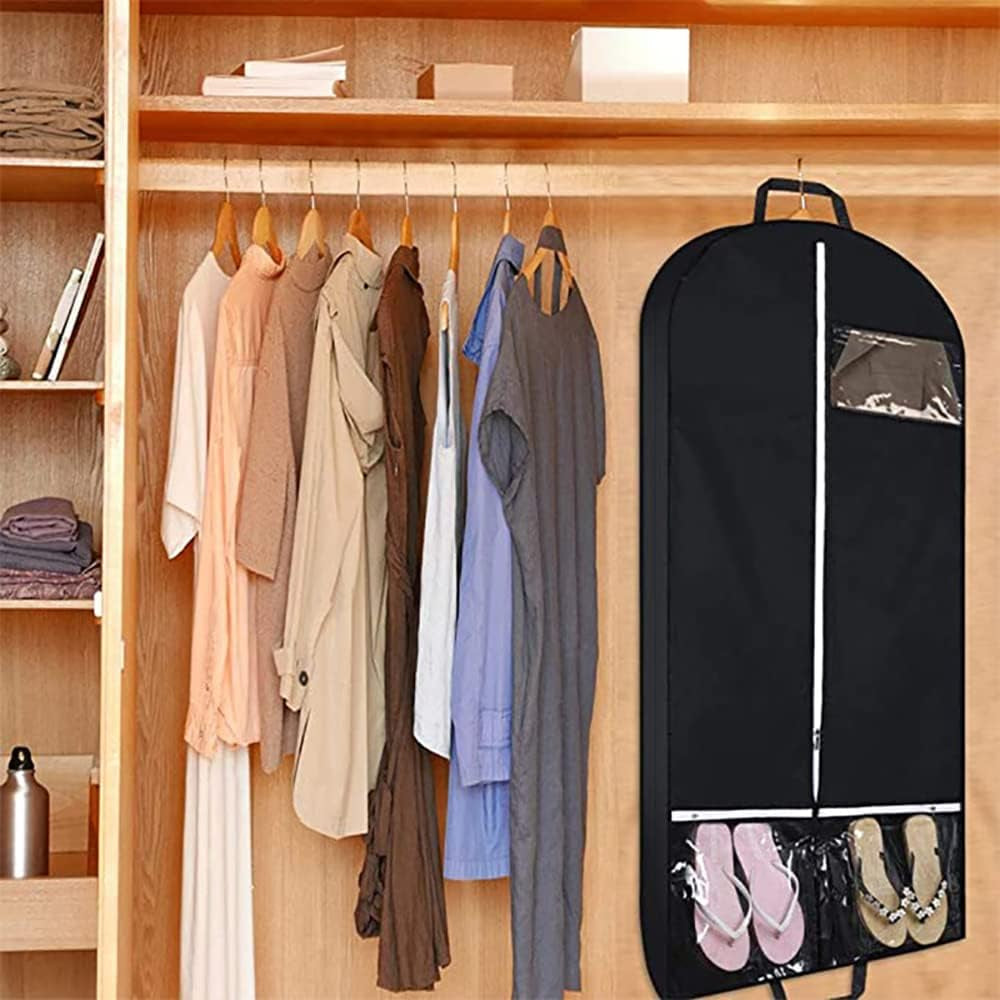 43" Garment Bags for Travel and Storage, Travel Suit Bags for Men Women with 2 Clear Pockets, Storage Bags for Clothes, Suits, Shirts, Coats (43Inch, 2Pcs Black)