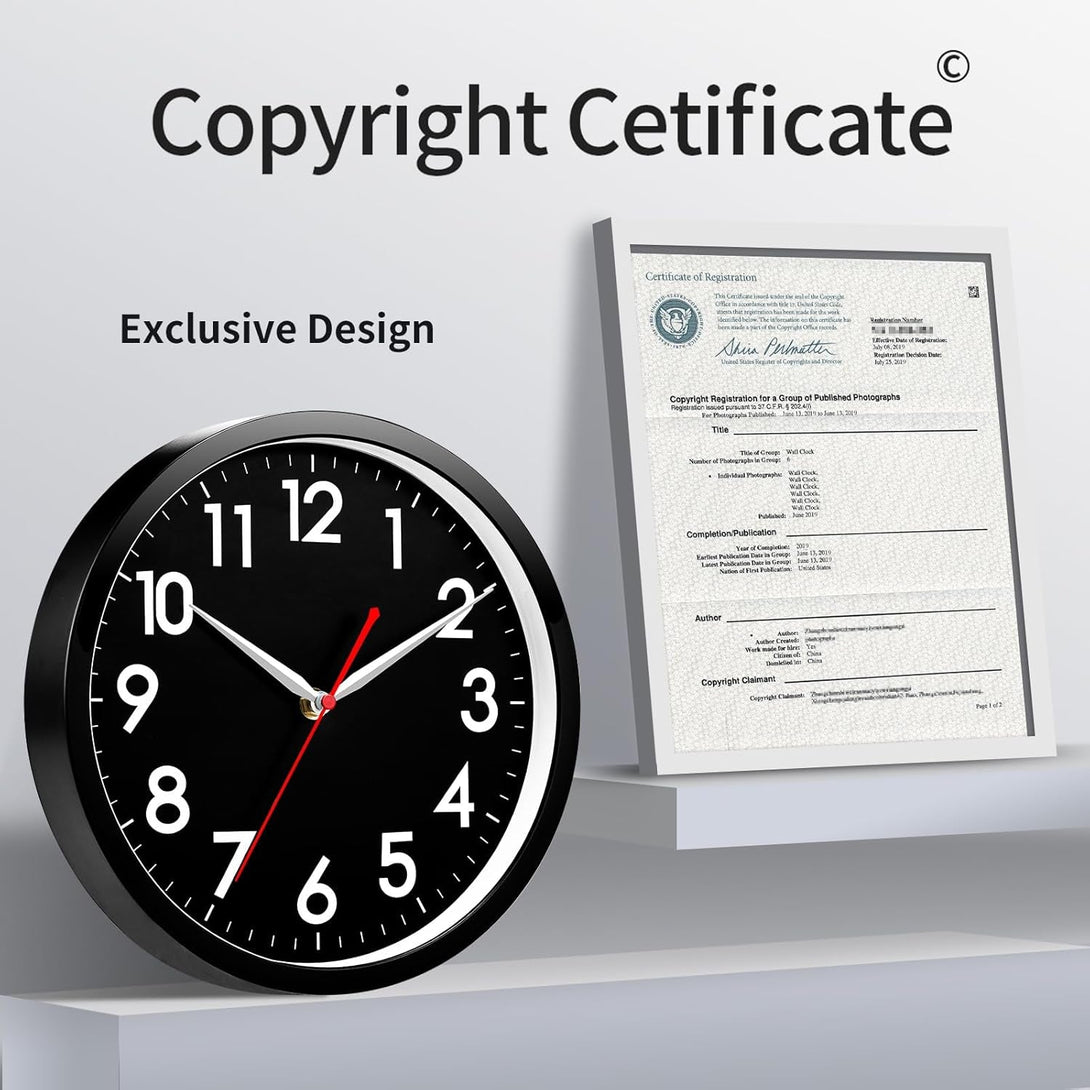 AKCISOT Wall Clock Modern Black Silent Non Ticking Wall Clocks Battery Operated 12 Inch, Small Analog Classic Clock Decorative for Bedroom, Kitchen, Home Office, Bathroom, School, Living Room