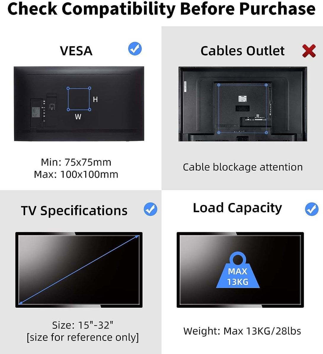 Suptek TV Wall Mount Swivel Tilt Rotation Full Motion Adjustable Articulating for Most 15-32 Inch LED, LCD Monitor Wall Mount VESA 75,100 (MA2720)