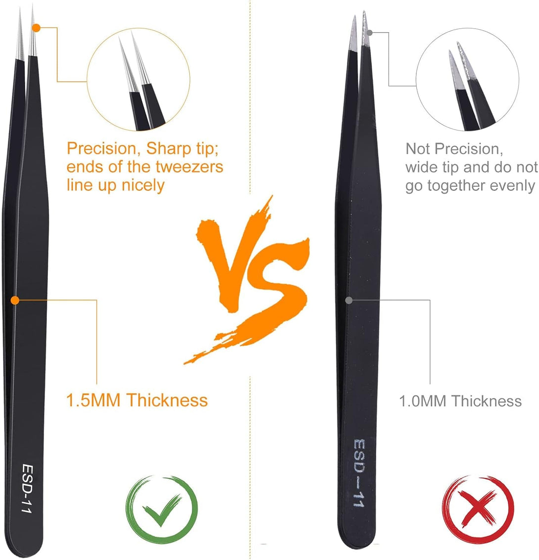 3PCS Precision Tweezers Set, Upgraded Anti-Static Stainless Steel of Tweezers, for Electronics, Soldering, Laboratory Work, Jewelry-Making, Model, Craft