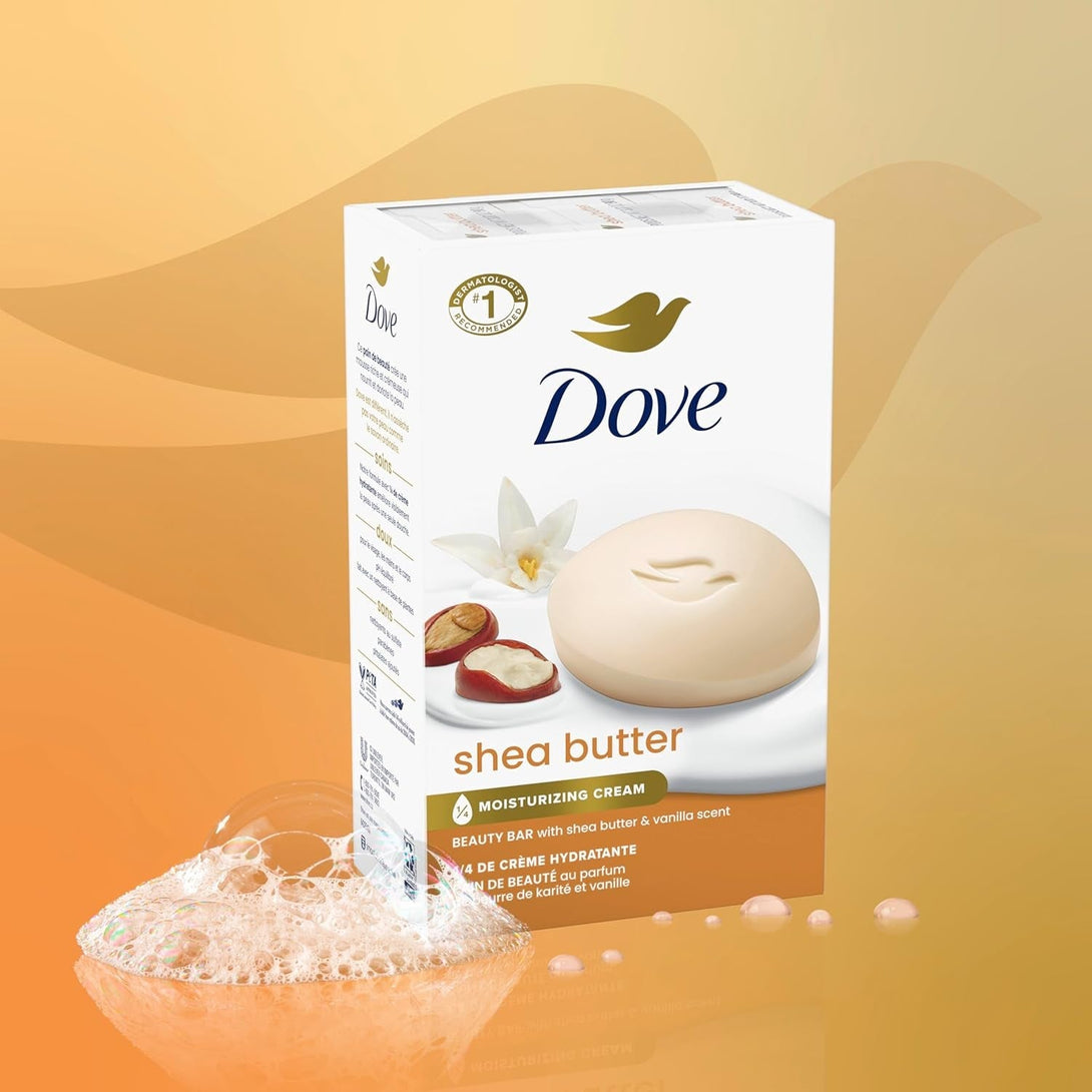 Dove Beauty Bar Soap Shea Butter, 6 Bars for Nourished, Radiant Skin, Enriches Skin 3.75 Oz