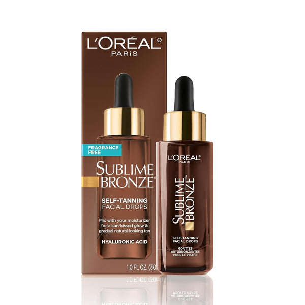 L’Oreal Paris Sublime Bronze Self Tanning Facial Drops with Hyaluronic Acid, Gradual Tan, Fragrance-Free, 1 Fl. Oz