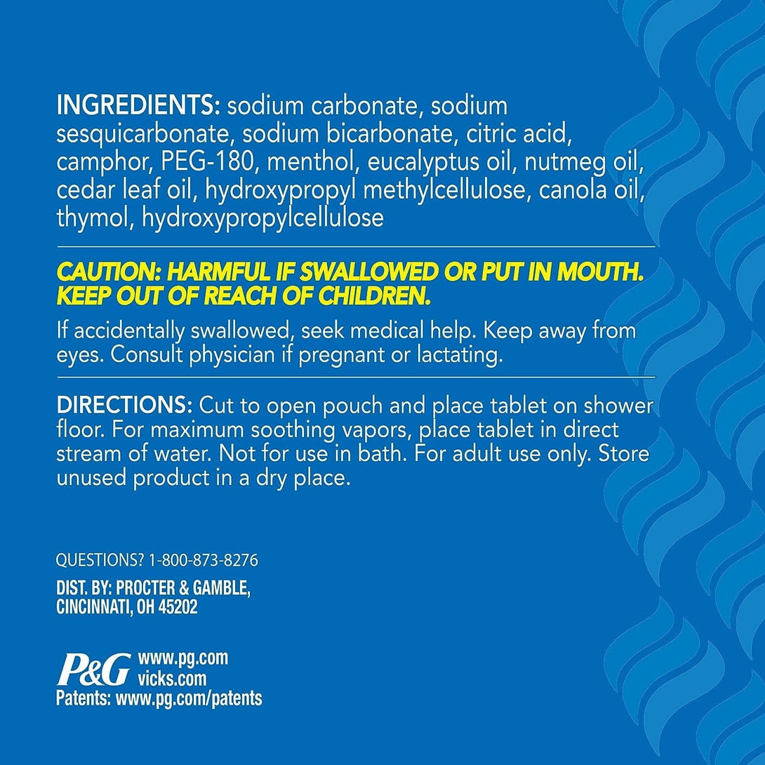 Vicks, Vaposhower Plus, Shower Steamers, Eucalyptus Shower Steamer & Menthol Scent, Clean Dissolving Vapor Shower Tablets, Aromatherapy Shower Steamer & Shower Bombs, 12 Count