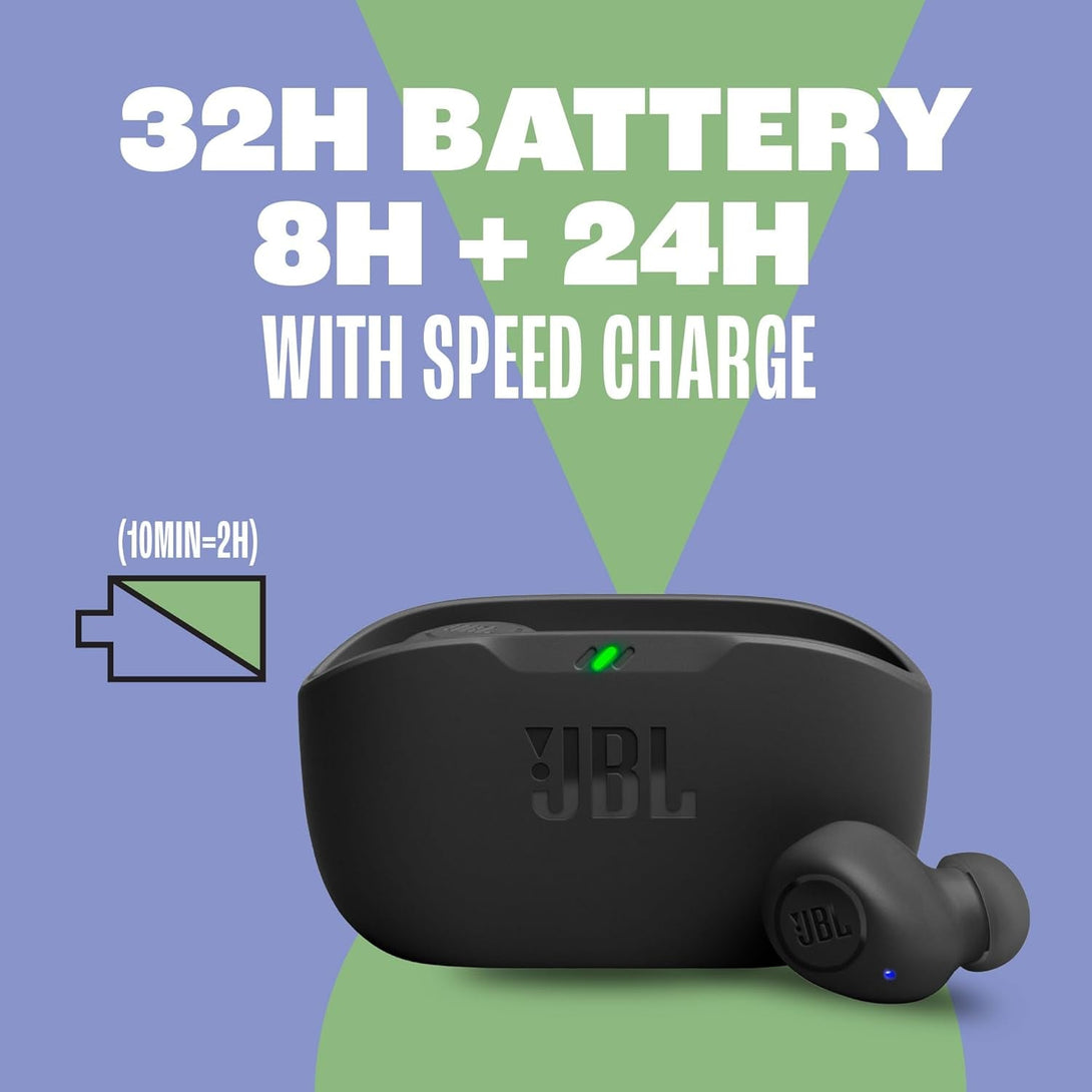 JBL Vibe Buds - True Wireless Earbuds, Smart Ambient, Voiceaware, up to 32 Total Hours of Battery Life with Speed Charging, Water and Dust Resistant, JBL Deep Bass Sound (Black)