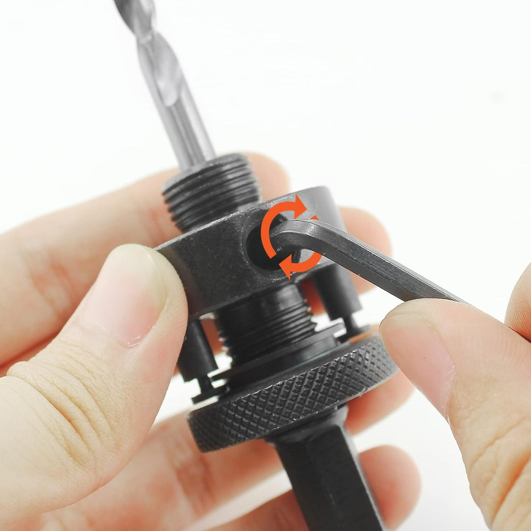 7/16" Shank Hole Saw Arbor, Fits 1-1/2" to 10" Hole Saws, Heavy Duty Quick Change Mandrel with 3 Bonus Replacement Pilot Drill Bits