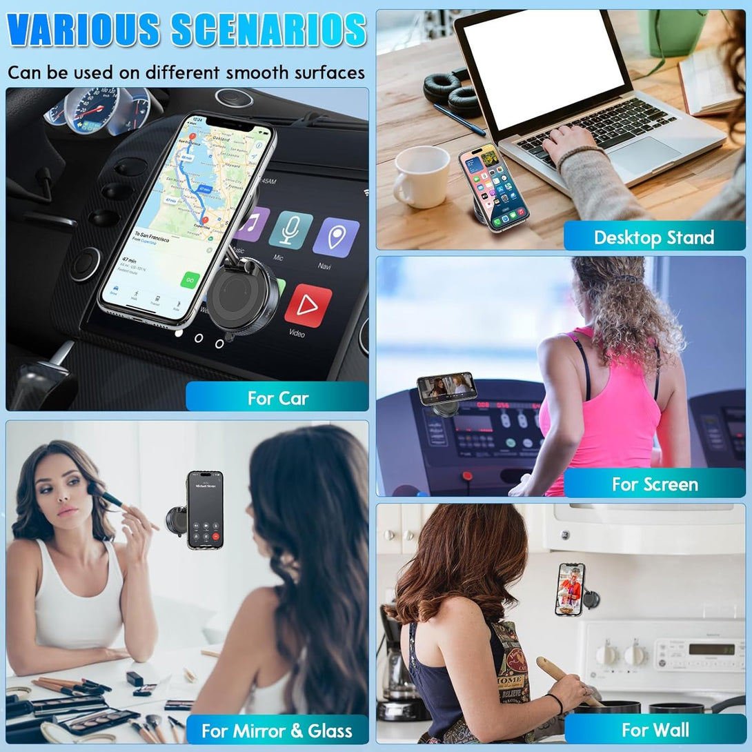 360° Vacuum Suction Cup Magnetic Phone Holder,2025 Foldable and Adjustable Magnetic Suction Phone Mount for Magsafe All Phones Universal Rotatable Cellphone Holder Stand for Car/Mirror/Smooth Surface