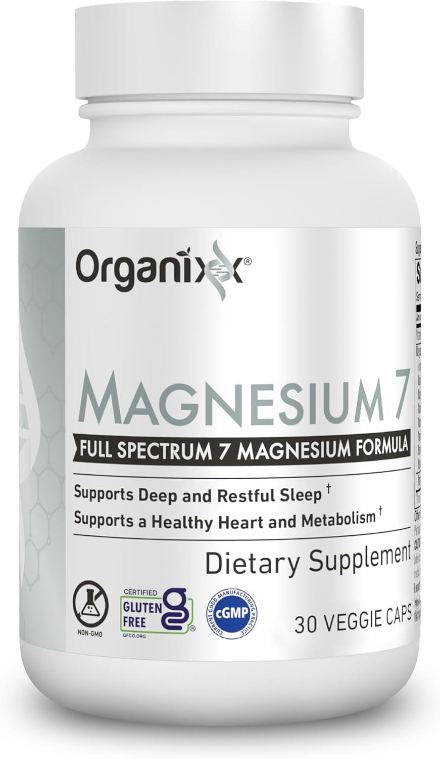 Organixx Magnesium Supplement, Natural Magnesium Capsules for Sleep Support, Muscle Recovery, with Vitamin B6 and Manganese Citrate and Glycinate, High Absorption, Vegan, Non GMO (30 Count)