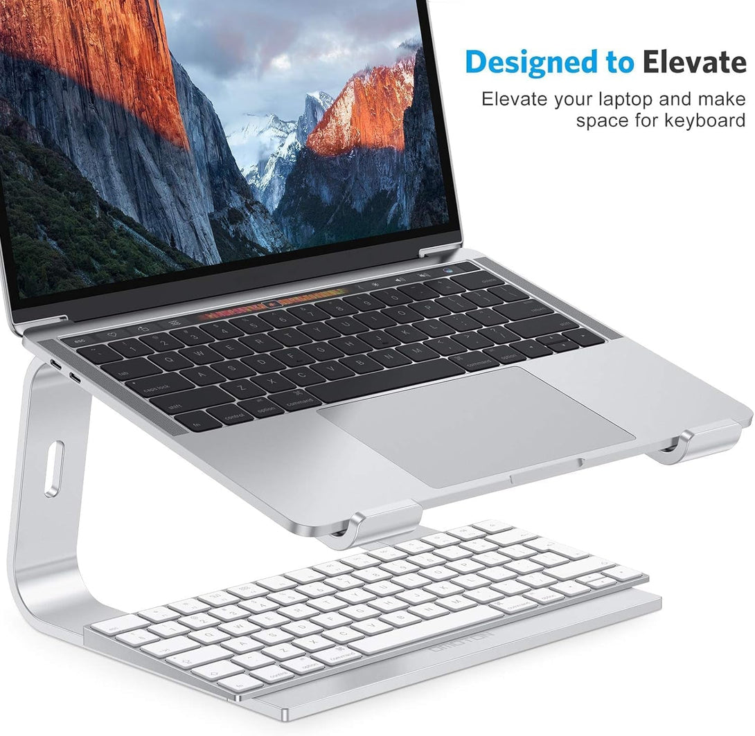OMOTON Laptop Stand, Detachable Laptop Mount, Aluminum Laptop Holder Stand for Desk, Compatible with Macbook Air/Pro, Dell, HP, Lenovo and All Laptops (11-16 Inch), Silver