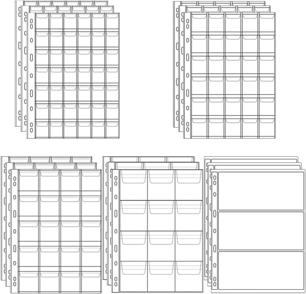 15 Sheets Plastic Coin 9-Hole 5 Sizes Pocket Pages Standard Coin Currency Money Pocket Inserts Collecting Sleeves for Coin Stickers Currency Badges Stamp and Other Collection Storage Supplies