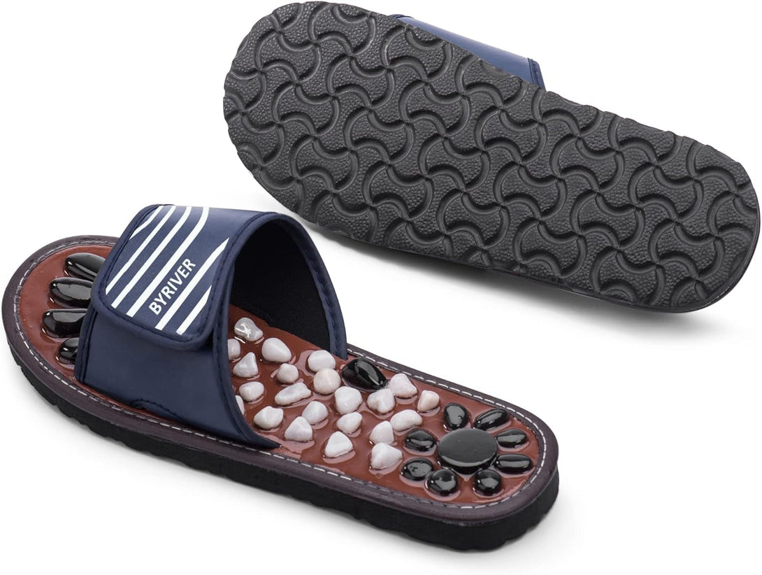 Acupressure Mat Pebble Foot Massager Relaxer Pain Relief Health Sandals Slippers Relaxation Gifts for Men Women(Blue25)