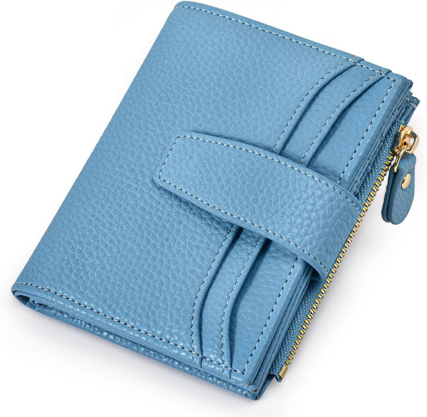 Oscaurt Small Wallet Women RFID Blocking Bifold Compact Credit Card Holder Leather Wallets for Women with Zipper Coin Pocket and 2 ID Window (Blue)