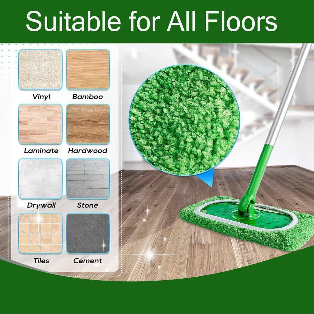 6 Pack Reusable Microfiber Mop Pads for Swiffer Sweeper - Wet & Dry Cleaning Cloths - Mop Head Replacement Washable Refills for Household Floors (6Pack Green)